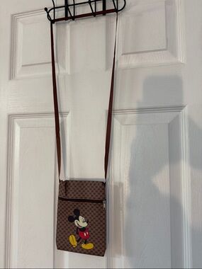 (NEW) Brown Monogram Crossbody Bag with Mickey Graphic